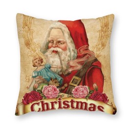 Santa Claus Doll Painting Throw Pillow Cover 18 x 18 Inch Old Fashioned Santa Antique Victorian Christmas Pillowcase Decorative Cushion Case for Farmhouse Living Room Sofa Gift Ideas