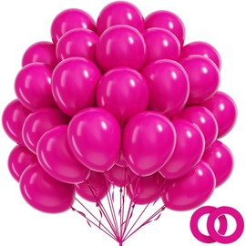 BAUANOOY 100pcs Hot Pink Balloons 12 inch, Bright Pink Latex Balloons with Pink Ribbon for Birthday Wedding Engagement Bridal Bachelorette Tropical Party Decorations