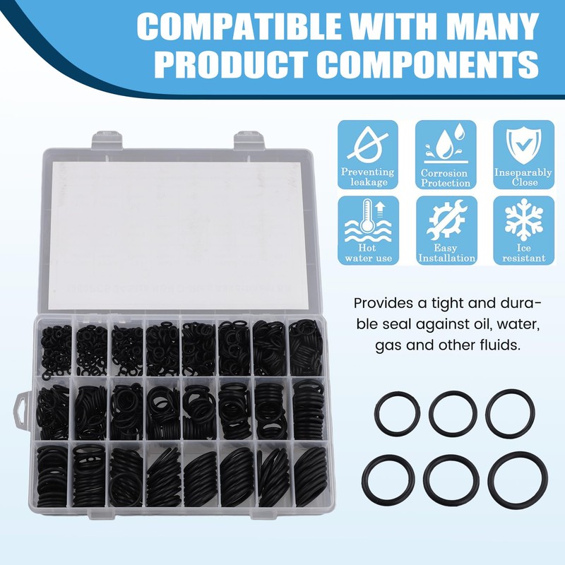 1200pcs O Ring Sealing Washer Black Rubber O-Ring Plumbing Gasket