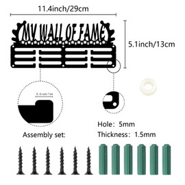 CREATCABIN Sports Medal Holder My Wall of Fame Medal Stand Wall Mount Iron Frame Decor with 3 Hook Line Medals Storage Hanger for Football Marathon Awards Organiser 29 x 13 cm