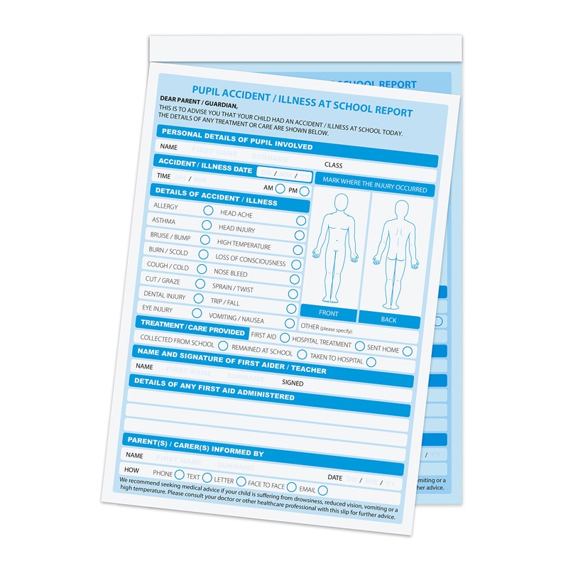 A5 school accident report book, duplicate with 50 reports