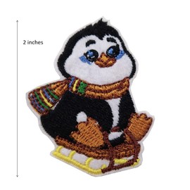 ReelFun Cute Christmas Penguin on A Sleigh Embroidered Iron On Patch
