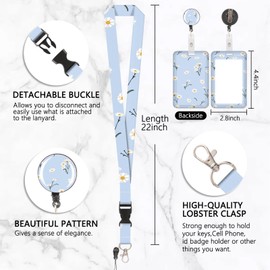 Card Holder with Daisy Lanyard, ID Badge, Card Holder with Lanyard, Removable Lanyard with Retractable Clip for Business Cards, Entrance Cards, ID Cards