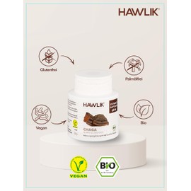 HAWLIK Vital Mushrooms Chaga Extract Capsules - 60 Capsules - With Vitamin C - Natural Cultivation - Gentle Drying - Vegan - Sugar Cane Tin
