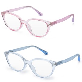 Aofalbe Kids Blue Light Blocking Glasses for Girls Boys, Clear Anti Bluelight Reading Glasses, Computer Fake Glasses Pink+Blue
