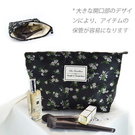 znmeny Women's Makeup Pouch, Cosmetic Pouch, Large Capacity, Cute, Stylish, Square, Storage Pouch, Portable, For Travel, White Floral Print