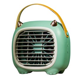 USB Desk Fan Mist Spray 3 Speed Modes Soft Handle Cartoon Style Easy Control Small Desk Fan for Family Office School Green