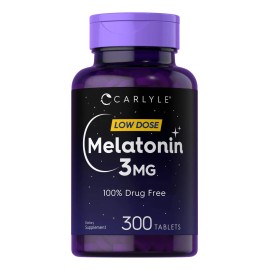 Carlyle Melatonina 3 mg  300 tabletas  Dosis baja  Vegetariano, sin OMG, sin gluten                                                                   