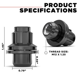 White Knight M12x1.25 Wheel Locks for Select Nissan and Infiniti. (Black Chrome) Med Mag with Washers, 45600BKAM - 4 Pack