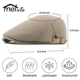 meioro Men's Mesh Flat Cap Breathable Summer Newsboy Hat Beret Ivy Cap Hat Irish Cabbie Gatsby Driving Hunting Hats(Khaki)