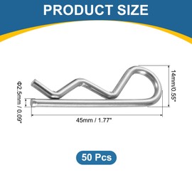 sourcing map 50 Pcs Hitch Pin Clip, 2.5mm x 45mm R Clips 304 Stainless Steel Retaining Wire Hair Pins Cotter Pin Assortment Kit Clips for Trailer Tractors Mower Carts Truck Pin Clip, Silver