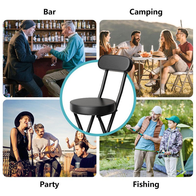 GLCS GLAUCUS Folding Stool,Cushioned Padded Folding Bar Stool,18inch Black Height