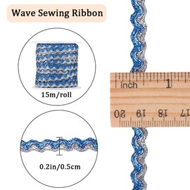 GORGECRAFT 15 m x 5 mm Rick Rack Trim Two-Tone Wavy Ribbon Glittering Bendable Fringe Trim Blue Splitter Metallic Wire Mesh Wave Edge Lace Woven Webbing Fringe for DIY Crafts