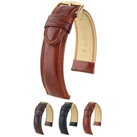 Hirsch Ascot Leather Watch Strap - Golden Brown - L - 18mm - Shiny Gold Buckle - Calf Leather Band