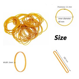 JOYISEN Pack of 100 Rubber Bands 60 x 3 mm Large Elastic Wide Dark Yellow Elastic Household Rubber Reusable Natural Rubber Rings for Office Home School Supplies