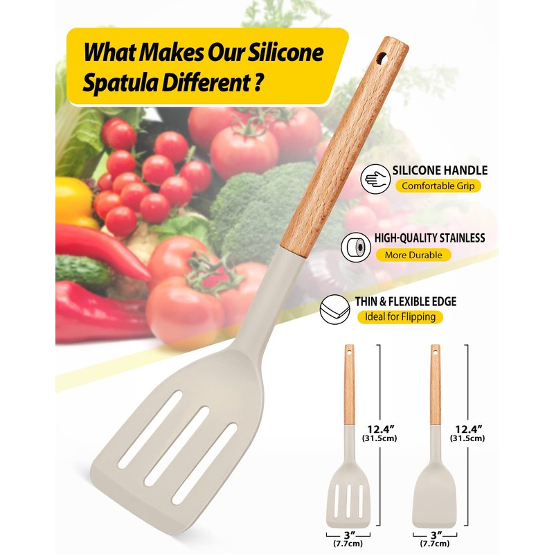 Pack of 2 Silicone Cooking Spatula, Heat Resistant Solid Turner,