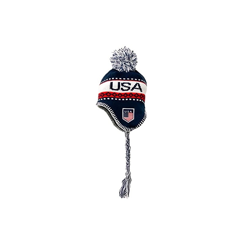 USA Winter Knit Beanie With Pom - Ski Cap, Peruvian