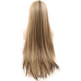Xiweiya Light Blonde Mixed Brown Highlight Lace Front Straight Wigs Long Silky Straight Ombre Blonde Synthetic Lace Wig Heat Resistant Fiber Hair for Women 24inch