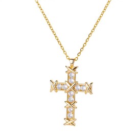 FRHDJS 18K Gold Cross Necklace for Women, CZ Cross Pendant Necklace Gold Dainty Cross Pendant Necklace Cubic Zirconia Cross Necklace Gift for Mom (GOLD CZ)