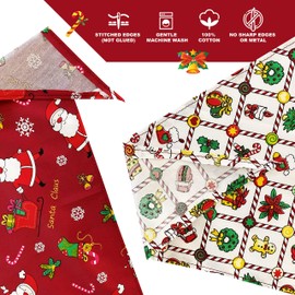 2 x Large Christmas Dog Bandanas set | XMAS Gift for a friend or their Dog | Large triangle shape (60x43x43cm) | Father Christmas Santa and XMAS presents design