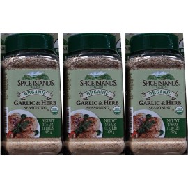 Spice Islands NEW BIG Size - Organic Spice Islands Garlic & Herb Seasoning, Net 17.6 oz. - Garlic & Herb, 3 jars