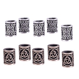 Lurrose 10pcs Celtic Dreadlock Beads DIY Viking Beads Hair Tubes Vintage Mental Dreadlock Cuffs Big for Home Hair Style DIY