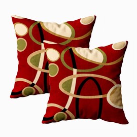 CAPSCEOLL 2PCS Cranberry Red Tan Black Geometric Circle Decorative Throw Pillow Case 16X16Inch,Home Decoration Pillowcase Zippered Pillow Covers Cushion Cover for Book Lover Worm Sofa Couch