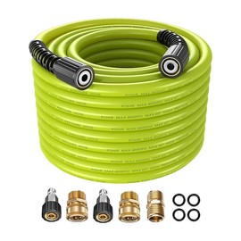 POHIR Pressure Washer Hose 25FT*1/4, Kink Free 4000 PSI Power Washer Hose M22 14/15mm Thread Compatible, Flexible Extension Hose for Cleaning Jobs:_Without Adapters! 25FT with only 4 Rings