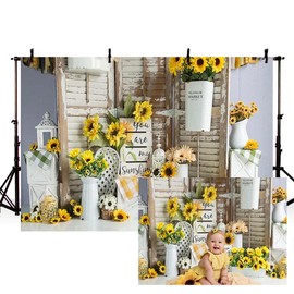 MEHOFOND 7x5ft Spring Sunflower Retro Wooden Birthday Portrait Backdrops Props for Photography Rustic Baby Shower Summer You are My Sunshine Wedding Party Background Banner Photo Studio