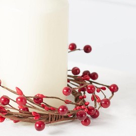 Winter and Christmas Artificial Mixed Red Berry & Pip Berry Candle Rings – Pack of 4 Christmas Rustic Berries, Farmhouse Home Decor for Centerpiece Decorations and Small Wreaths (Size: 9-1/2" diam)