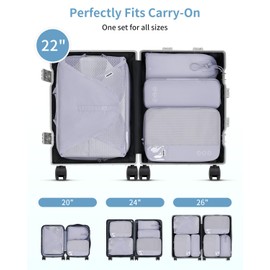 WANDF 7 Set Compression Packing Cubes for Travel, Shirt Folder for Wrinkle-Free, Suitcase Organizer Bags Set for Carry-On Checked Luggage Duffle Bag Women Men(Gray-blue)