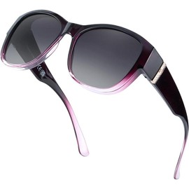 Myiaur Polarized Fit Over Glasses Sunglasses for Women, Trendy Wear Over Eyeglasses UV400 Protection - Color: A04 Blackpurple Frame/Grey Lens