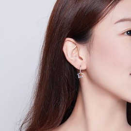 Qings 925 Sterling Silver Star Dangle Hoop Earrings for Women Sparkling CZ Charm Small Hoops Hypoallergenic Huggie Earring Birthday Gift for Girls Teen, Sterling Silver Cubic Zirconia, Created Cubic