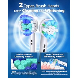 Cepillo de dientes eléctrico giratorio para adultos con 8 cabezales de cepillo (2 tipos), 4 modos de limpieza profunda cepillo de dientes eléctrico co