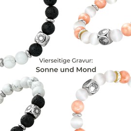 TOTWOO Pearl Bracelets, Natural Stone & Stainless Steel Energy Jewellery for Couples, Adjustable & Stackable, Sun Moon Non-Smart Bracelet with Positive Energy, the Ideal Gift for Love and Friendship