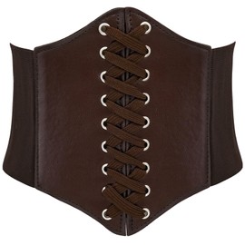 LIMHOO Leather Corset Belt for Women Elastic Costume Waist Belt Lace-up Tied Waspie Corset Belt (Coffee XXXL)