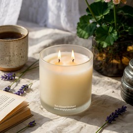 Sun-Kissed Orchard - Premium Earth-Friendly 14oz Scented Candle Upto 60+ Hour Burn Time - Vegan Soy Wax in Reusable Glass Jars with Sustainable Bamboo Lid in Luxury Gift Box