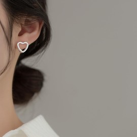 SLUYNZ 925 Sterling Silver Heart Hoop Earrings for Women Sweet Love Heart Hoop Huggie Studs (A-Silver)