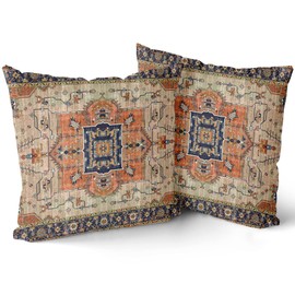 Kawani Aztec Terracotta Boho Throw Pillow Covers 20x20 Inch Vintage Rust Retro Carpet Decorative Pillows Square Pillow Cases Farmhouse Accent Home Decor for Bedroom Couch Sofa Porch Set of 2