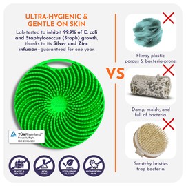 Swirl Scrubber: Antimicrobial Silicone Body Scrubber - Green - Shower Hanger & Sticker, Lymphatic Support, Deep Exfoliation-Cleansing, Family Hygiene