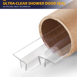 Bathroom Shower Glass Door Side Seal Strip, 2PCS 78 Inch Long Clear PVC Seal Strips for 1/2"(12mm) Thick Framless Glass Door Panel