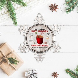 DOREENABE Hot Cocoa Served Here Pewter Snowflake Ornament Hot Chocolate Christmas Ornament Keepsake Collectible Present Gift Xmas Tree Decoration Gifts for Friends Coworkers Employees Family