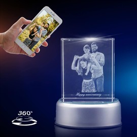 HAN'S LASER LED Light Base for 3D Crystal Photo, Colorful Lighted Display Stand, Suitable for Glass Crystal Artwork,Holiday Party Decoration (Small Round)