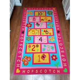 HUAHOO Pink Girls Rug - Hopscotch, Children's, Baby Nursery, Kids, Carpet - Girls Bedroom, Playroom, School Classroom, Learning, Educational (31.5''x47'')