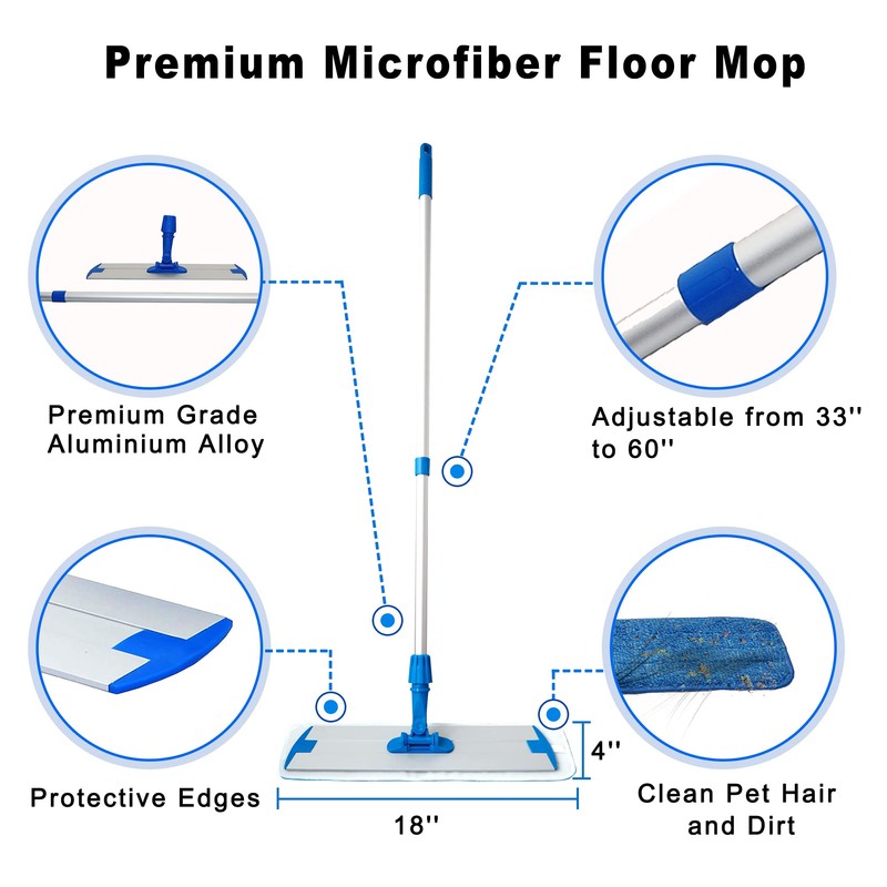 Mr. Towels Premium Microfiber Floor Mop + 2 Reusable 18"