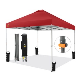 CROWN SHADES Adjustable Height on The Fly, 10x10 Pop Up Canopy - Beach Tent with One Push Setup - Easy Outdoor Sun Shade for Events, Parties, Camping - Outside Shade with STO-N-Go Bag, Red