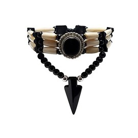 Local Bead Shop Handmade Traditional 3 Row Buffalo Bone Hairpipe Tribal Choker Necklace with Arrowhead Pendant