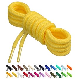 Birch Round Shoelaces 27 Colors 3/16" Thick Shoe Laces 4 Different Lengths (56" (142cm) - XL, Yellow)