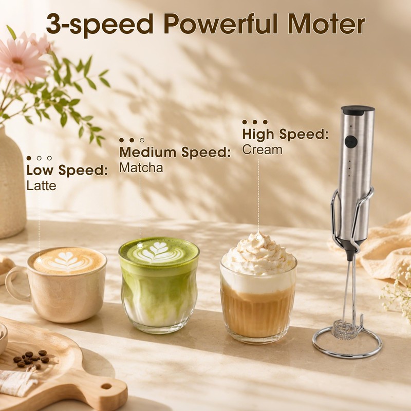 Milk Frother Handheld, Electric Milk Foamer with 2 Whisks &