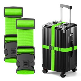 BILIONE Luggage Straps 88 inch Adjustable Suitcase Belt, Lockable Against Accidental Opening, Easy to Identify Travel Accessories, Add a Bag Connector Holds Suitcase Together (Energetic Green, 2)